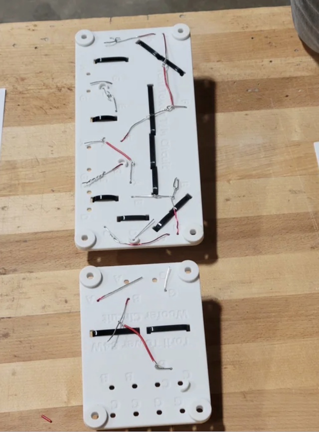 Twisted leads on bottom of board
